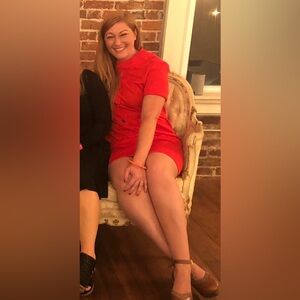 Vintage Montgomery Ward red orange mini dress with button detail